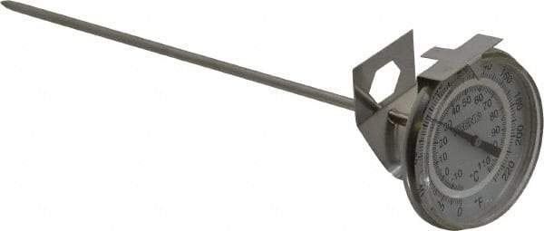 Wika - 8 Inch Long Stem, 2-1/16 Inch Dial Diameter, Stainless Steel, Beaker Clip Bi-Metal Laboratory Thermometer - -10 to 100°C, 1% Accuracy - Industrial Tool & Supply