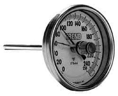 Wika - 6 Inch Long Stem, 3 Inch Dial Diameter, Stainless Steel, Back Connected Bi-Metal Thermometer - 10 to 200°C, 1% Accuracy - Industrial Tool & Supply
