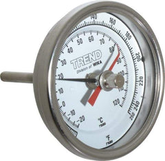 Wika - 2-1/2 Inch Long Stem, 3 Inch Dial Diameter, Stainless Steel, Back Connected Bi-Metal Thermometer - -20 to 120°C, 1% Accuracy - Industrial Tool & Supply
