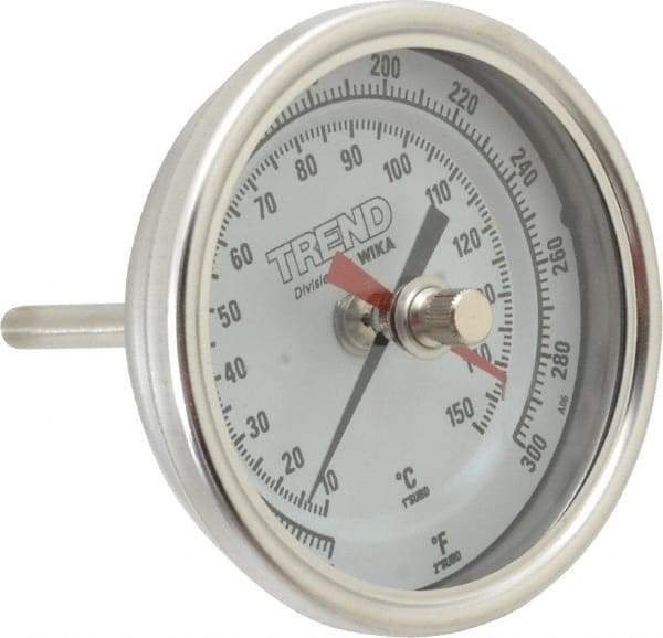Wika - 2-1/2 Inch Long Stem, 3 Inch Dial Diameter, Stainless Steel, Back Connected Bi-Metal Thermometer - 10 to 150°C, 1% Accuracy - Industrial Tool & Supply