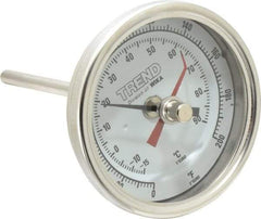 Wika - 4 Inch Long Stem, 3 Inch Dial Diameter, Stainless Steel, Back Connected Bi-Metal Thermometer - -15 to 90°C, 1% Accuracy - Industrial Tool & Supply