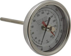 Wika - 4 Inch Long Stem, 3 Inch Dial Diameter, Stainless Steel, Back Connected Bi-Metal Thermometer - 10 to 260°C, 1% Accuracy - Industrial Tool & Supply