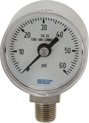 Wika - 1-1/2" Dial, 1/8 Thread, 0-60 Scale Range, Pressure Gauge - Lower Connection Mount, Accurate to 2.5% of Scale - Industrial Tool & Supply