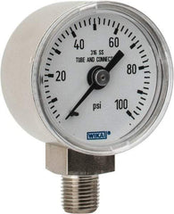 Wika - 1-1/2" Dial, 1/8 Thread, 0-100 Scale Range, Pressure Gauge - Lower Connection Mount, Accurate to 2.5% of Scale - Industrial Tool & Supply