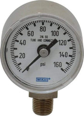 Wika - 1-1/2" Dial, 1/8 Thread, 0-160 Scale Range, Pressure Gauge - Lower Connection Mount, Accurate to 2.5% of Scale - Industrial Tool & Supply