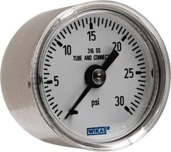 Wika - 1-1/2" Dial, 1/8 Thread, 0-30 Scale Range, Pressure Gauge - Center Back Connection Mount, Accurate to 2.5% of Scale - Industrial Tool & Supply