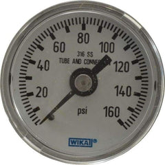 Wika - 1-1/2" Dial, 1/8 Thread, 0-160 Scale Range, Pressure Gauge - Center Back Connection Mount, Accurate to 2.5% of Scale - Industrial Tool & Supply