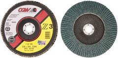 Camel Grinding Wheels - 24 Grit, 7" Disc Diam, 7/8" Center Hole, Type 29 Zirconia Alumina Flap Disc - 8,600 Max RPM, Poly Cotton Backing, Arbor Attaching System, Coated - Industrial Tool & Supply