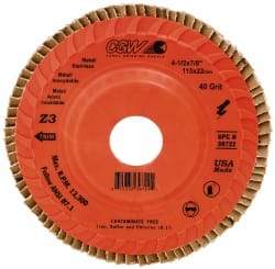 Camel Grinding Wheels - 40 Grit, 5" Disc Diam, 7/8" Center Hole, Type 27 Ceramic Flap Disc - 12,200 Max RPM, Polyester Backing, Arbor Attaching System, Coated - Industrial Tool & Supply