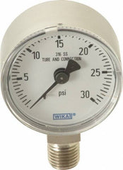 Wika - 2" Dial, 1/4 Thread, 0-30 Scale Range, Pressure Gauge - Lower Connection Mount, Accurate to 2.5% of Scale - Industrial Tool & Supply