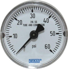 Wika - 2" Dial, 1/4 Thread, 0-60 Scale Range, Pressure Gauge - Center Back Connection Mount, Accurate to 2.5% of Scale - Industrial Tool & Supply