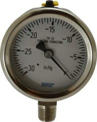 Wika - 2-1/2" Dial, 1/4 Thread, 30-0 Scale Range, Pressure Gauge - Lower Connection Mount, Accurate to 1.5% of Scale - Industrial Tool & Supply