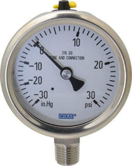 Wika - 2-1/2" Dial, 1/4 Thread, 30-0-30 Scale Range, Pressure Gauge - Lower Connection Mount, Accurate to 1.5% of Scale - Industrial Tool & Supply
