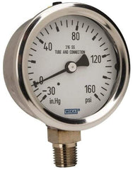 Wika - 2-1/2" Dial, 1/4 Thread, 30-0-160 Scale Range, Pressure Gauge - Lower Connection Mount, Accurate to 1.5% of Scale - Industrial Tool & Supply