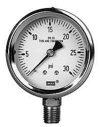 Wika - 4" Dial, 1/2 Thread, 30-0-60 Scale Range, Pressure Gauge - Lower Back Connection Mount, Accurate to 1% of Scale - Industrial Tool & Supply