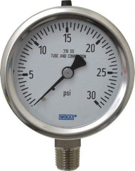 Wika - 2-1/2" Dial, 1/4 Thread, 0-30 Scale Range, Pressure Gauge - Lower Connection Mount, Accurate to 1.5% of Scale - Industrial Tool & Supply