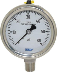 Wika - 2-1/2" Dial, 1/4 Thread, 0-60 Scale Range, Pressure Gauge - Lower Connection Mount, Accurate to 1.5% of Scale - Industrial Tool & Supply