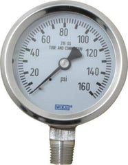 Wika - 2-1/2" Dial, 1/4 Thread, 0-160 Scale Range, Pressure Gauge - Lower Connection Mount, Accurate to 1.5% of Scale - Industrial Tool & Supply