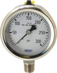 Wika - 2-1/2" Dial, 1/4 Thread, 0-300 Scale Range, Pressure Gauge - Lower Connection Mount, Accurate to 1.5% of Scale - Industrial Tool & Supply