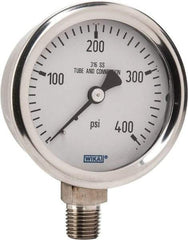 Wika - 2-1/2" Dial, 1/4 Thread, 0-400 Scale Range, Pressure Gauge - Lower Connection Mount, Accurate to 1.5% of Scale - Industrial Tool & Supply