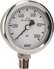 Wika - 2-1/2" Dial, 1/4 Thread, 0-1,000 Scale Range, Pressure Gauge - Lower Connection Mount, Accurate to 1.5% of Scale - Industrial Tool & Supply