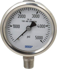 Wika - 2-1/2" Dial, 1/4 Thread, 0-5,000 Scale Range, Pressure Gauge - Lower Connection Mount, Accurate to 1.5% of Scale - Industrial Tool & Supply