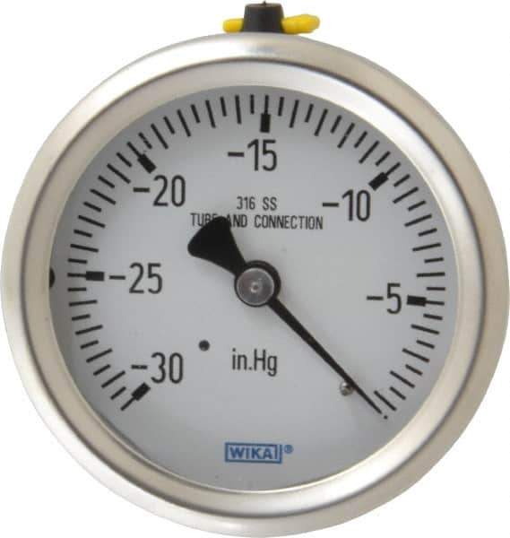 Wika - 2-1/2" Dial, 1/4 Thread, 30-0 Scale Range, Pressure Gauge - Center Back Connection Mount, Accurate to 1.5% of Scale - Industrial Tool & Supply