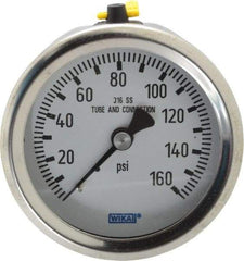 Wika - 2-1/2" Dial, 1/4 Thread, 0-160 Scale Range, Pressure Gauge - Center Back Connection Mount, Accurate to 1.5% of Scale - Industrial Tool & Supply