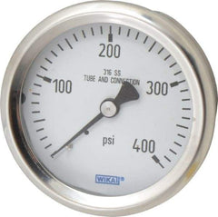 Wika - 2-1/2" Dial, 1/4 Thread, 0-400 Scale Range, Pressure Gauge - Center Back Connection Mount, Accurate to 1.5% of Scale - Industrial Tool & Supply