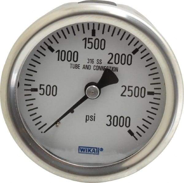 Wika - 2-1/2" Dial, 1/4 Thread, 0-3,000 Scale Range, Pressure Gauge - Center Back Connection Mount, Accurate to 1.5% of Scale - Industrial Tool & Supply