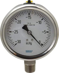 Wika - 4" Dial, 1/2 Thread, 30-0 Scale Range, Pressure Gauge - Lower Connection Mount, Accurate to 1% of Scale - Industrial Tool & Supply