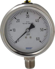 Wika - 4" Dial, 1/2 Thread, 0-60 Scale Range, Pressure Gauge - Lower Connection Mount, Accurate to 1% of Scale - Industrial Tool & Supply