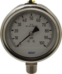 Wika - 4" Dial, 1/2 Thread, 0-100 Scale Range, Pressure Gauge - Lower Connection Mount, Accurate to 1% of Scale - Industrial Tool & Supply