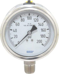 Wika - 4" Dial, 1/2 Thread, 0-200 Scale Range, Pressure Gauge - Lower Connection Mount, Accurate to 1% of Scale - Industrial Tool & Supply