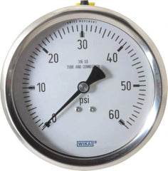 Wika - 4" Dial, 1/2 Thread, 0-60 Scale Range, Pressure Gauge - Lower Back Connection Mount, Accurate to 1% of Scale - Industrial Tool & Supply