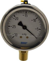 Wika - 2-1/2" Dial, 1/4 Thread, 30-0 Scale Range, Pressure Gauge - Lower Connection Mount, Accurate to 1.5% of Scale - Industrial Tool & Supply