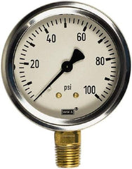 Wika - 4" Dial, 1/2 Thread, 30-0-15 Scale Range, Pressure Gauge - Lower Back Connection Mount, Accurate to 1% of Scale - Industrial Tool & Supply