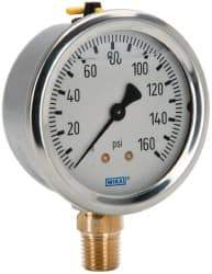Wika - 2-1/2" Dial, 1/4 Thread, 0-160 Scale Range, Pressure Gauge - Lower Connection Mount, Accurate to 1.5% of Scale - Industrial Tool & Supply