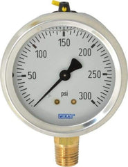 Wika - 2-1/2" Dial, 1/4 Thread, 0-300 Scale Range, Pressure Gauge - Lower Connection Mount, Accurate to 1.5% of Scale - Industrial Tool & Supply
