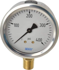 Wika - 2-1/2" Dial, 1/4 Thread, 0-400 Scale Range, Pressure Gauge - Lower Connection Mount, Accurate to 1.5% of Scale - Industrial Tool & Supply