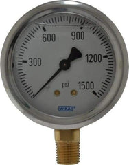 Wika - 2-1/2" Dial, 1/4 Thread, 0-1,500 Scale Range, Pressure Gauge - Lower Connection Mount, Accurate to 1.5% of Scale - Industrial Tool & Supply