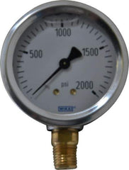 Wika - 2-1/2" Dial, 1/4 Thread, 0-2,000 Scale Range, Pressure Gauge - Lower Connection Mount, Accurate to 1.5% of Scale - Industrial Tool & Supply