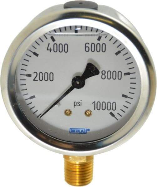 Wika - 2-1/2" Dial, 1/4 Thread, 0-10,000 Scale Range, Pressure Gauge - Lower Connection Mount, Accurate to 1.5% of Scale - Industrial Tool & Supply