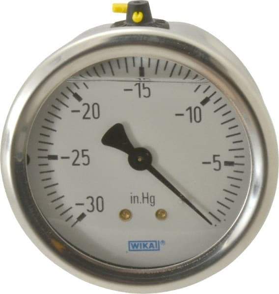 Wika - 2-1/2" Dial, 1/4 Thread, 30-0 Scale Range, Pressure Gauge - Center Back Connection Mount, Accurate to 1.5% of Scale - Industrial Tool & Supply