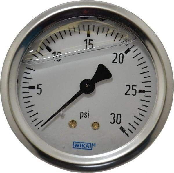 Wika - 2-1/2" Dial, 1/4 Thread, 0-30 Scale Range, Pressure Gauge - Center Back Connection Mount, Accurate to 1.5% of Scale - Industrial Tool & Supply