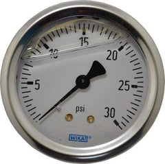 Wika - 2-1/2" Dial, 1/4 Thread, 0-30 Scale Range, Pressure Gauge - Center Back Connection Mount, Accurate to 1.5% of Scale - Industrial Tool & Supply