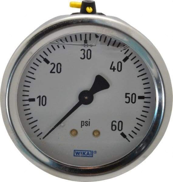 Wika - 2-1/2" Dial, 1/4 Thread, 0-60 Scale Range, Pressure Gauge - Center Back Connection Mount, Accurate to 1.5% of Scale - Industrial Tool & Supply