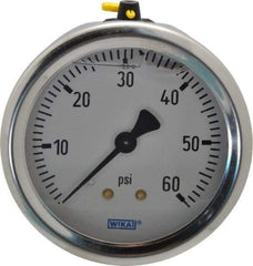 Wika - 2-1/2" Dial, 1/4 Thread, 0-60 Scale Range, Pressure Gauge - Center Back Connection Mount, Accurate to 1.5% of Scale - Industrial Tool & Supply