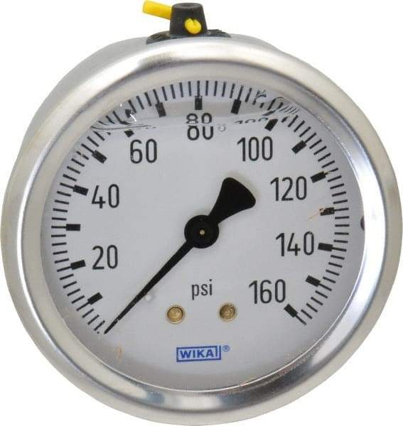 Wika - 2-1/2" Dial, 1/4 Thread, 0-160 Scale Range, Pressure Gauge - Center Back Connection Mount, Accurate to 1.5% of Scale - Industrial Tool & Supply