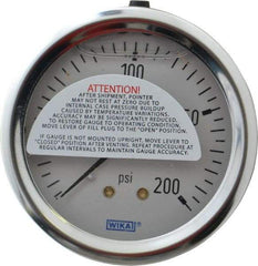 Wika - 2-1/2" Dial, 1/4 Thread, 0-200 Scale Range, Pressure Gauge - Center Back Connection Mount, Accurate to 1.5% of Scale - Industrial Tool & Supply